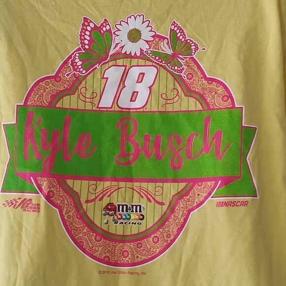 Kyle Busch #18 yellow butterfly m & m racing joe gibbs tshirt Sz XL NWT - Picture 4 of 4
